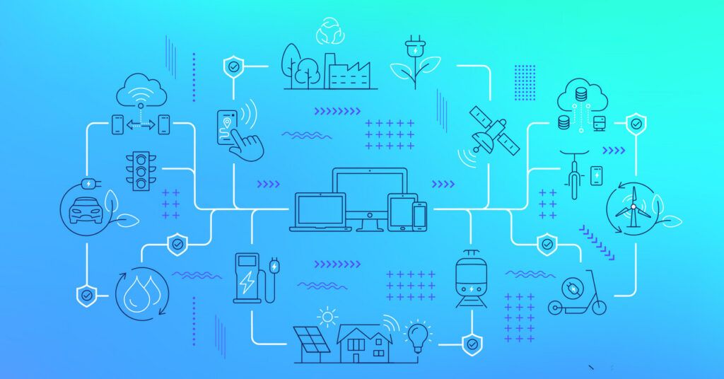 Visual representation of interoperability between digital tools, renewable energy systems and community energy services.